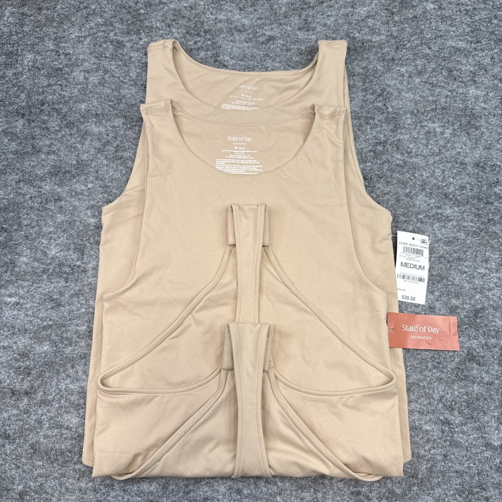 State of Day Seamless Thong Bodysuit women's medium neutral snap tank LOT of 2